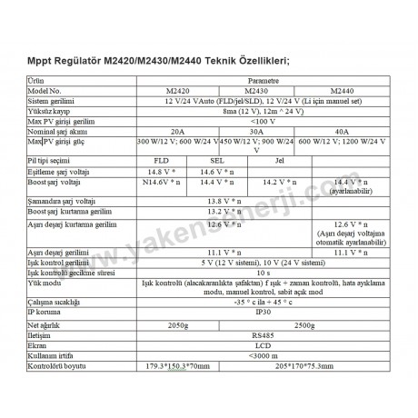 20 Amper 12/24 Volt  MPPT Şarj Kontrol Cihazı M2420